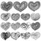 Vector illustration Valentine`s Day set of zenart hearts contour black on white background