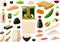Vector illustration of various Asian Japanese food items and ingredients for making sushi