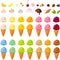 Vector illustration of various kinds of colorful ice creams, sugar cones and toppings to build your own ice cream