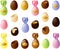 Vector illustration of various kinds of filled chocolate easter eggs