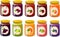 Vector illustration of various kinds of jams, marmalade and jellies