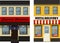 Vector illustration of various shops, stores and restraurants in apartment buildings