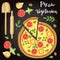 Vector illustration of Vegetarian Pizza with ingredients.