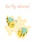 Vector illustration Velentines Day postcard with bees. Composition with words Bee my Valentine. Creative honey composition for