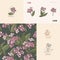 Vector illustration verbena branch - vintage engraved style. Logo composition in retro botanical style. Seamless pattern