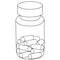 Vector illustration - vial with pills prescribed by a doctor. Capsules for the treatment of the disease. Contour on an isolated