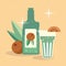 Vector illustration in vintage retro style. a bottle of orange soda, a glass of soft drink, and an oranges