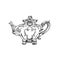 Vector illustration of vintage teapot with floral decor made in hand drawn sketch style.