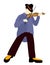 Vector illustration of violinist in fedora hat, blue shirt and dark trousers with violin.