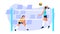 Vector illustration of volleyball. Cartoon scene with girls playing volleyball in jump and wants to take hit on white