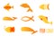 Vector illustration of warm colors golden fishes. Abstract fish logos set for seafood restaurant or fish shop.