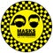 Vector illustration of Warning or Caution sign to Wear a Mask on a black and yellow circular border signage