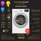 Vector illustration of washer. Infographic temlate.