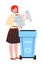 Vector illustration waste sorting and recycling concept. Woman sorts trash and throw it in the trash for waste paper.