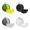 Vector illustration of watermelon and yellow logo. Collection of watermelon and fresh vector icon for stock.