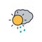 Vector illustration of weather icon - sun with cloud floats in the sky on white background