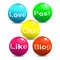 Vector illustration of Web Social Network Concept. Media and social network signs and words on bouncing colorful spheres