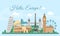 Vector illustration Welcome Europe greeting card, poster with famous buildings, travel concept. Eiffel Tower, Big Ben