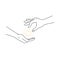 A vector illustration in which a person gives a coin to another`s hand. The concept of charity and helping the needy. Showing
