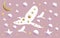 Vector illustration of white birds in flight with pink colors background 9
