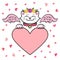 Vector illustration, white Cat with pink wings and heart.