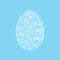 Vector illustration of white Easter egg on blue background. Easter egg with round ethnic mandalas inside