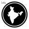 Vector illustration white map of India on black circle, isolated