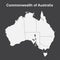 Vector illustration white silhouette map of Australia isolated on black background