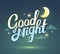 Vector illustration of wish good night on dark green sky background with moon.