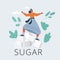 Vector illustration of woman balanced on Sugar cubes on white background. Too much sugar concept