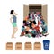 Vector Illustration with a a Woman and a Big Messy Pile of Useless, Old, Cheap, and Oumoded Cothes. Nothing to Wear, and