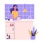 Vector illustration of a woman cooking in a kitchen. Daily part of girl routine.