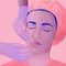 Vector illustration of a woman doing cosmetic procedures. Facial injections and plastic surgery. Facial massage in trendy gradient