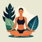 Vector Illustration woman doing yoga and meditating in lotus pose. She is drawn