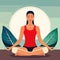 Vector Illustration woman doing yoga and meditating in lotus pose. She is drawn