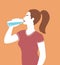 Vector illustration of woman drinks water