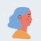 Vector illustration of woman face wearing a hearing aid on white backround.