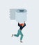 Vector illustration of woman in panic shopping in a supermaket grabs toilet of paper.
