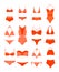 Vector illustration of woman summer bikini set. Female underwear, women s swimming suits in different design types, red