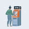 Vector illustration of woman using cash atm machine. Character and object on white isolated background