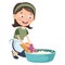 Vector Illustration Of Woman Washing Clothes