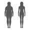 Vector illustration of a woman before and after weight loss. Female body silhouette. Slim and fat girls.