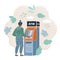 Vector illustration of Woman withdrawing cash at ATM