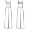 Vector illustration of women`s jumpsuit with frill. Front and back