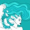 Vector illustration with wonderful girl and sea hairstyle.