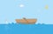 Vector illustration wooden boat in the ea and man drowning. Hand drawn