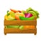 Vector illustration of wooden box with vegetables on white background