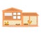 Vector illustration of a wooden chicken coop with hens hatching eggs.