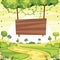 Vector Illustration Of Wooden Signboard And Green Landscape