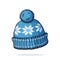 Vector illustration. Wool winter hat with pompon. Headdress for cold weather. Graphic design with contour